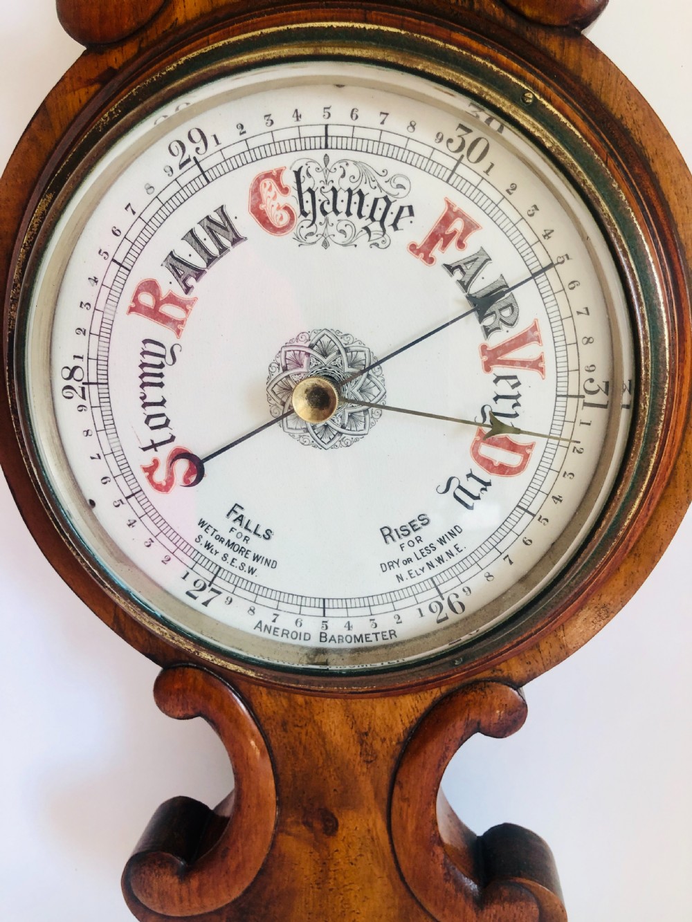 Antique Victorian Walnut Banjo Barometer View III