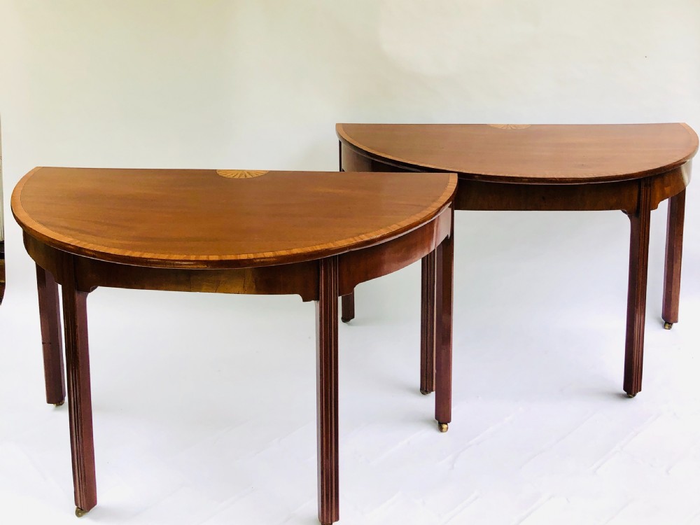 Pair of George III Mahogany Demi Lune Console Tables 