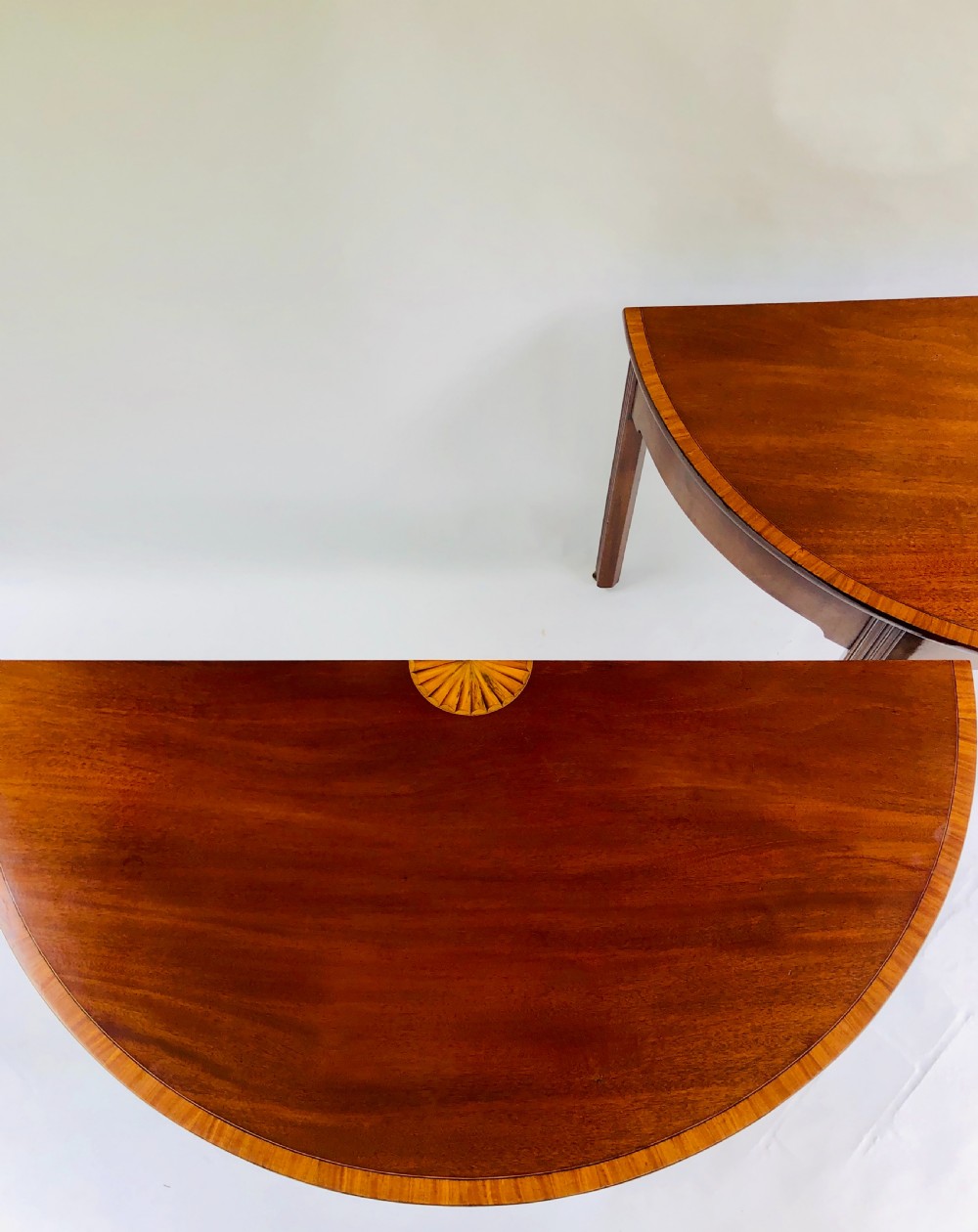 Pair of George III Mahogany Demi Lune Console Tables  View II