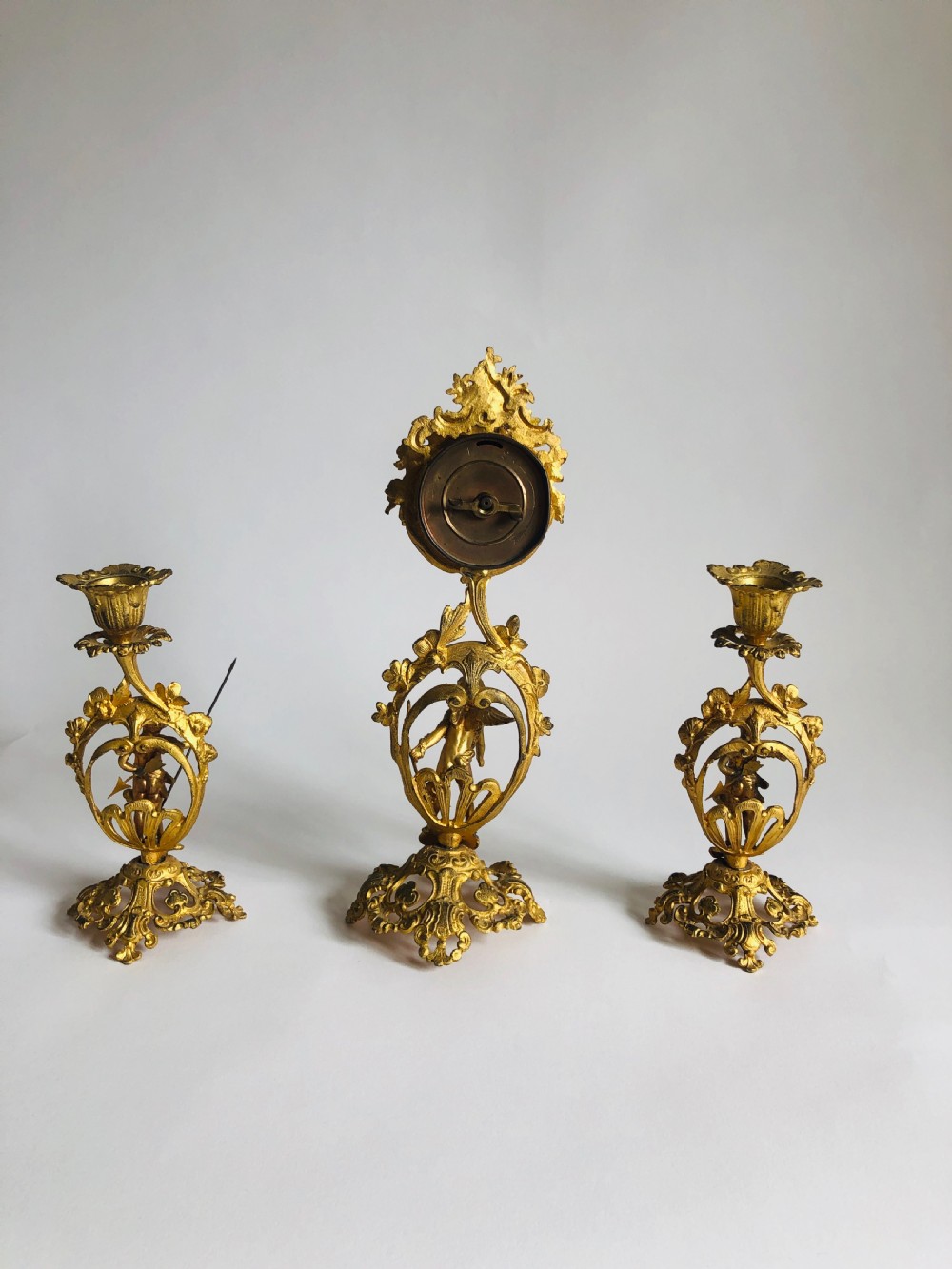 Fine Victorian Ornate Gilded Clock Set View VI