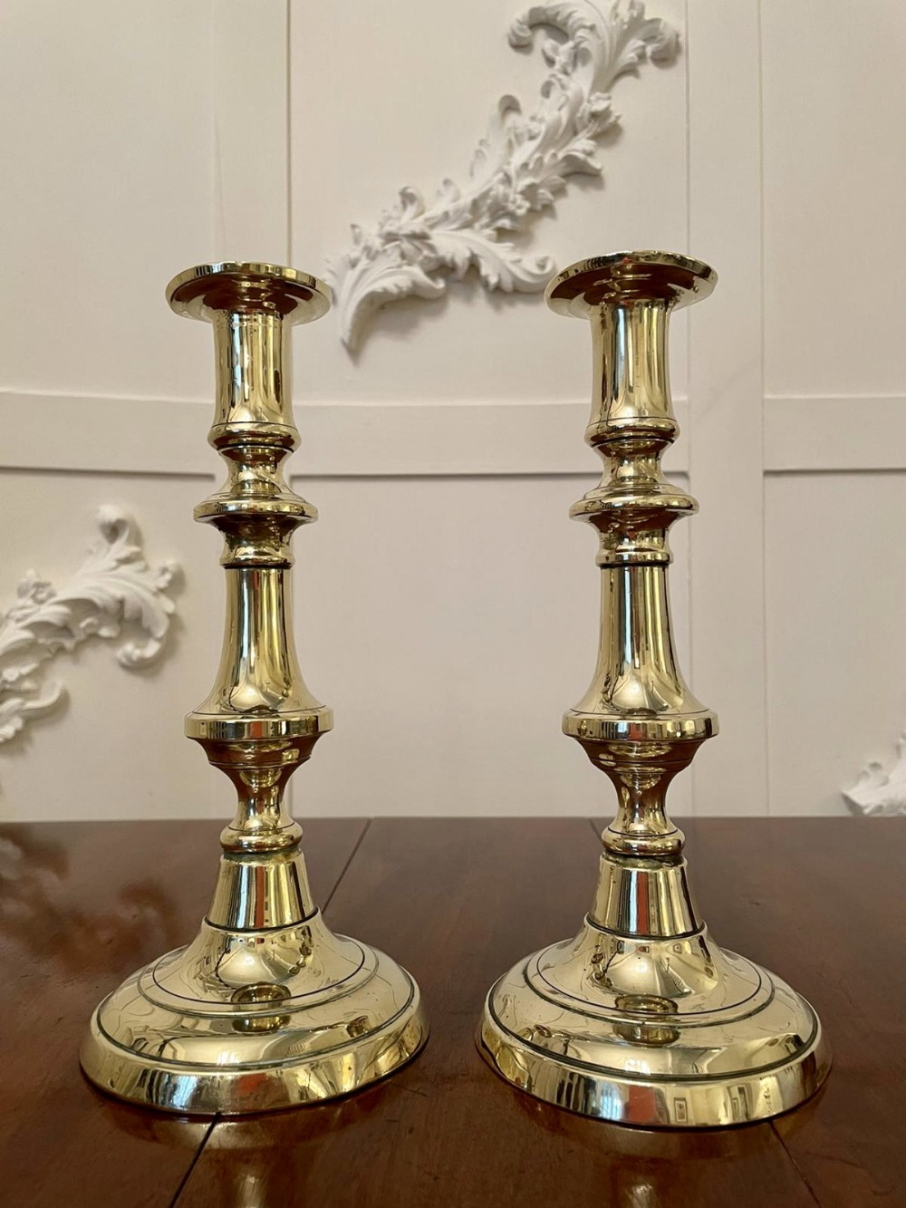 Pair Antique Victorian Brass Candlesticks