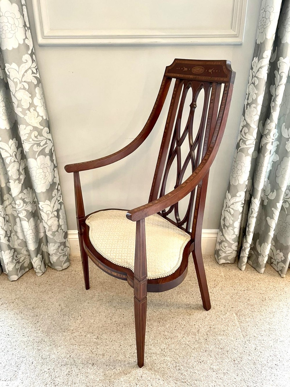 Unusual Victorian Inlaid Mahogany Armchair