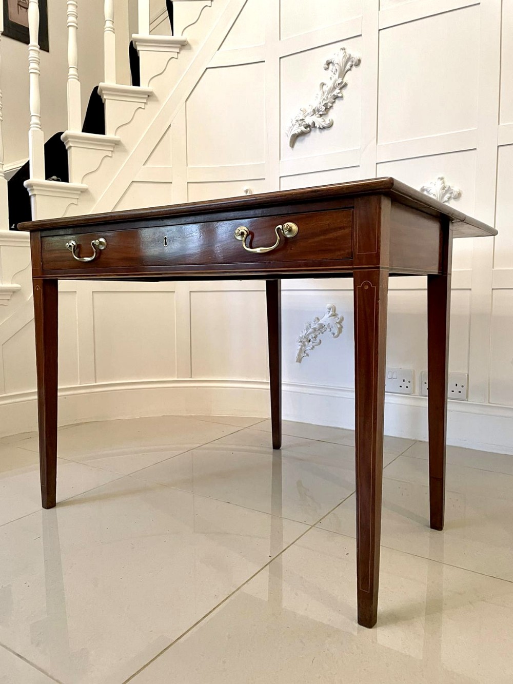 George III Inlaid Mahogany Drop Leaf Side Table