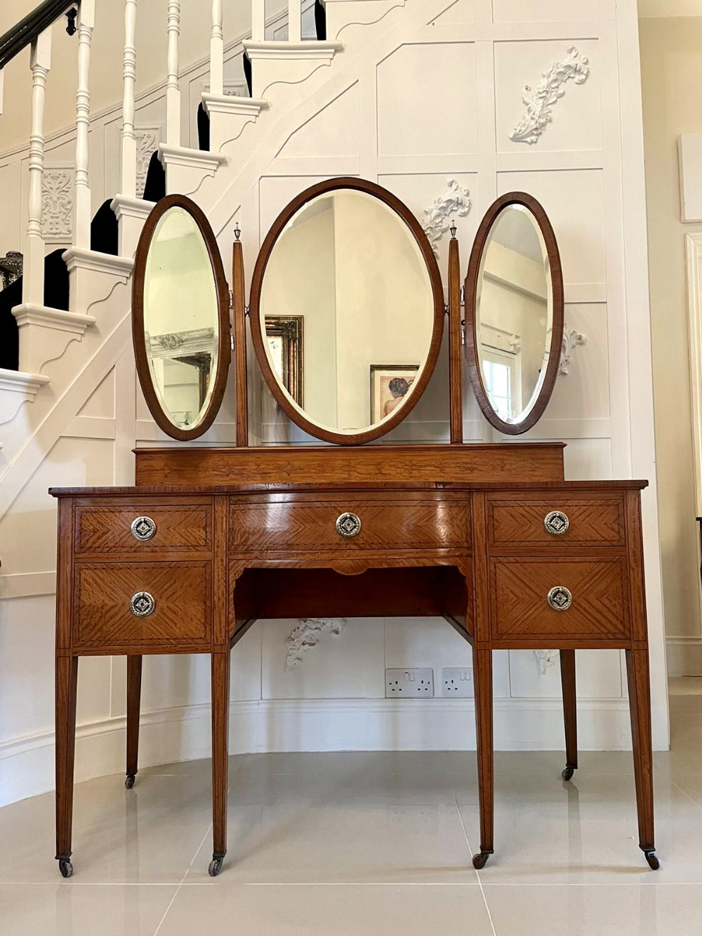 Fine Antique Edwardian Inlaid Satinwood Dressing Table