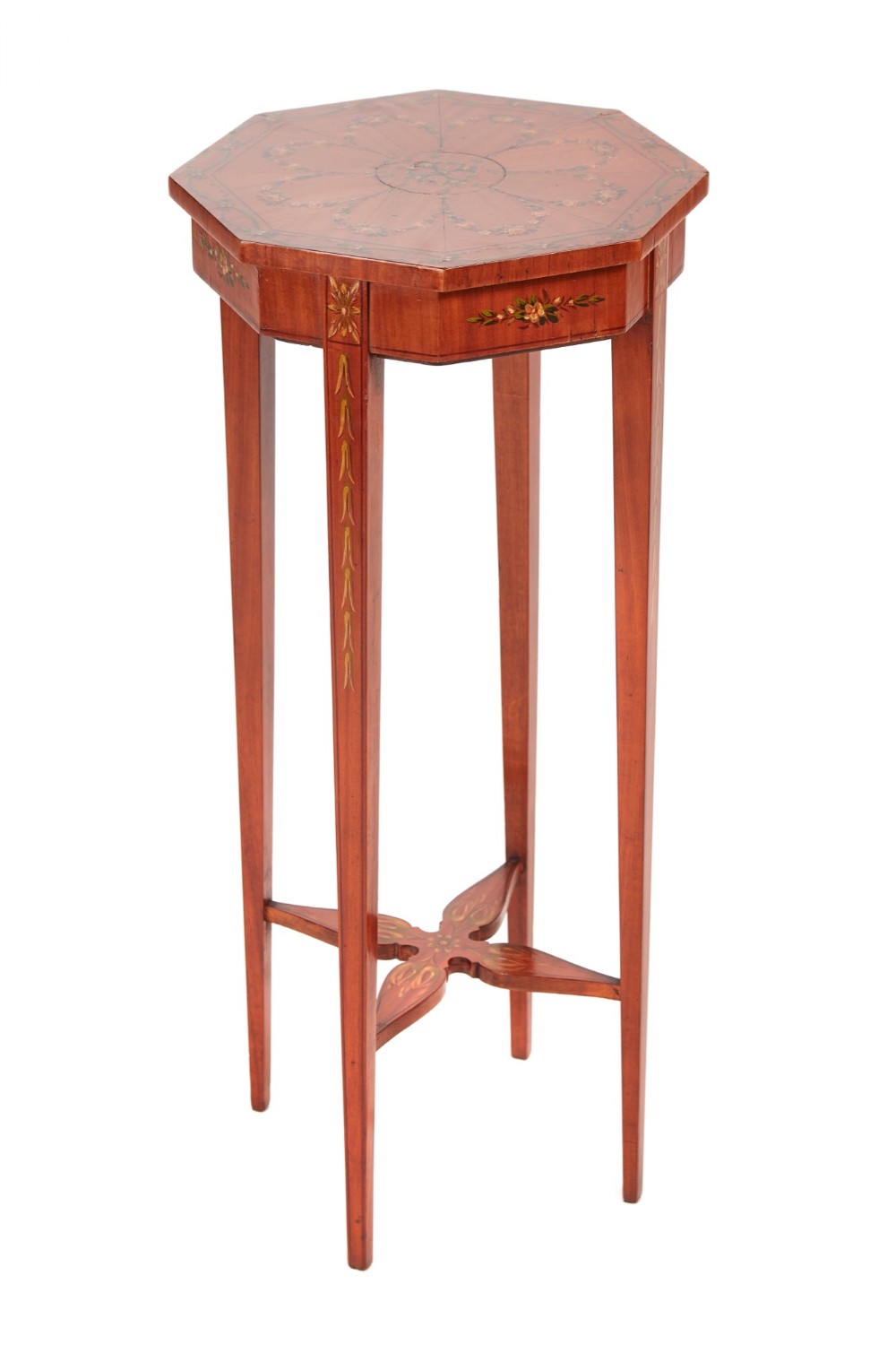 Unusual Antique Victorian Painted Satinwood Occasional Table / Lamp Table