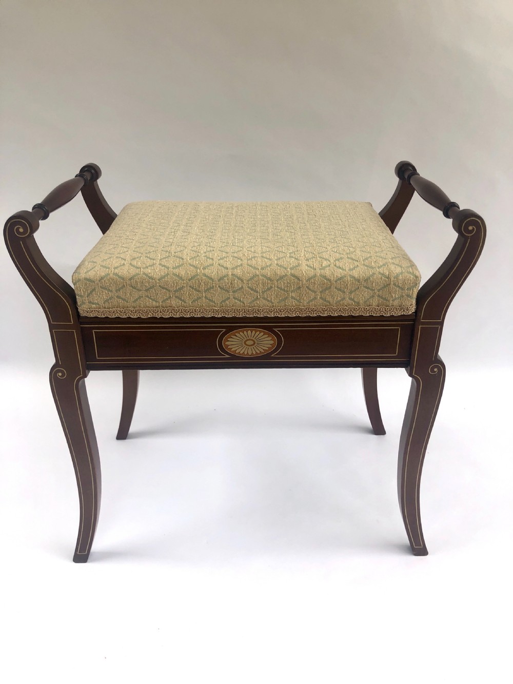 Antique Victorian Mahogany Free Standing Inlaid Piano Stool