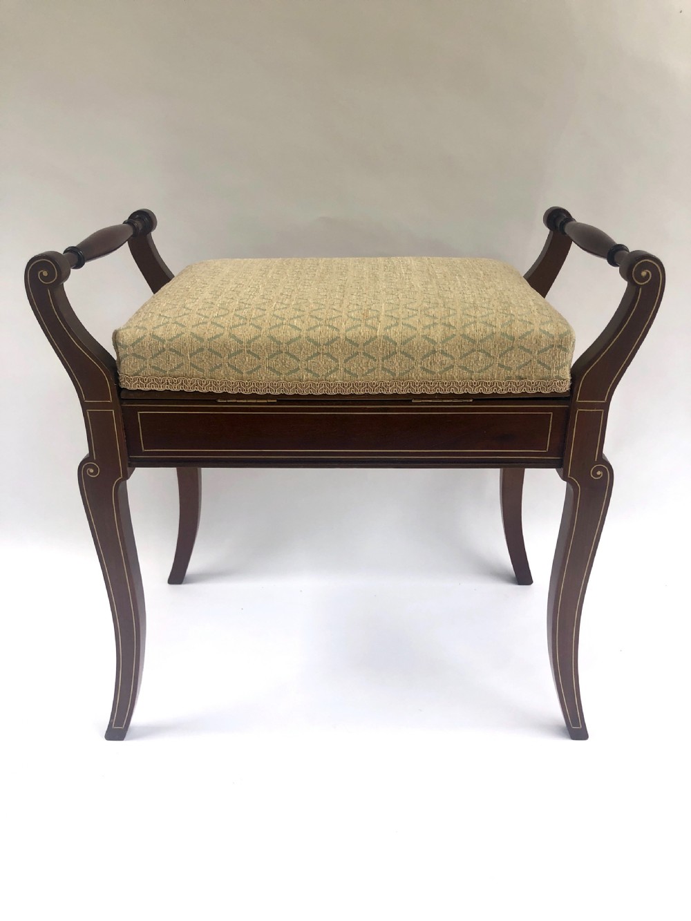 Antique Victorian Mahogany Free Standing Inlaid Piano Stool View II
