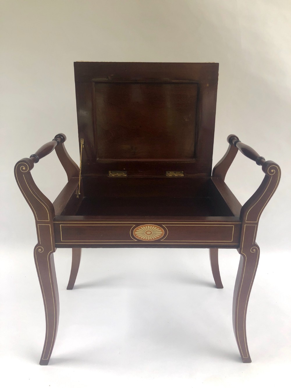 Antique Victorian Mahogany Free Standing Inlaid Piano Stool View VIII