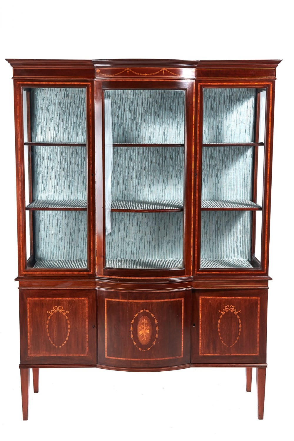 Large Edwardian Inlaid Mahogany Bow Front Display Cabinet