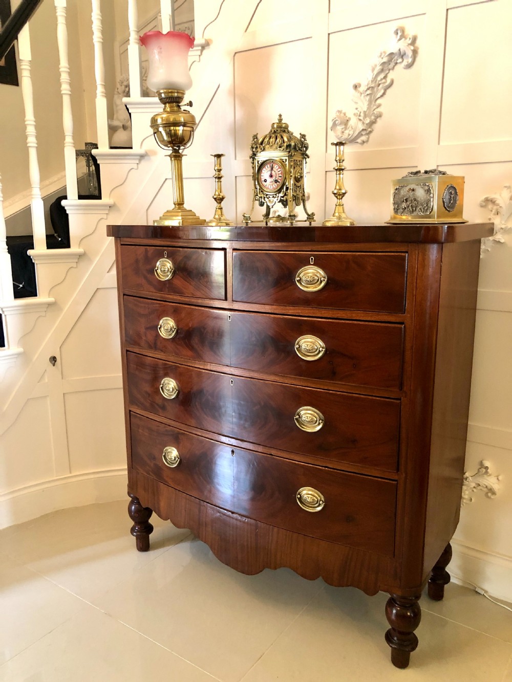 Antique Victorian Mahogany Scottish Bow Front Chest of Drawers View II