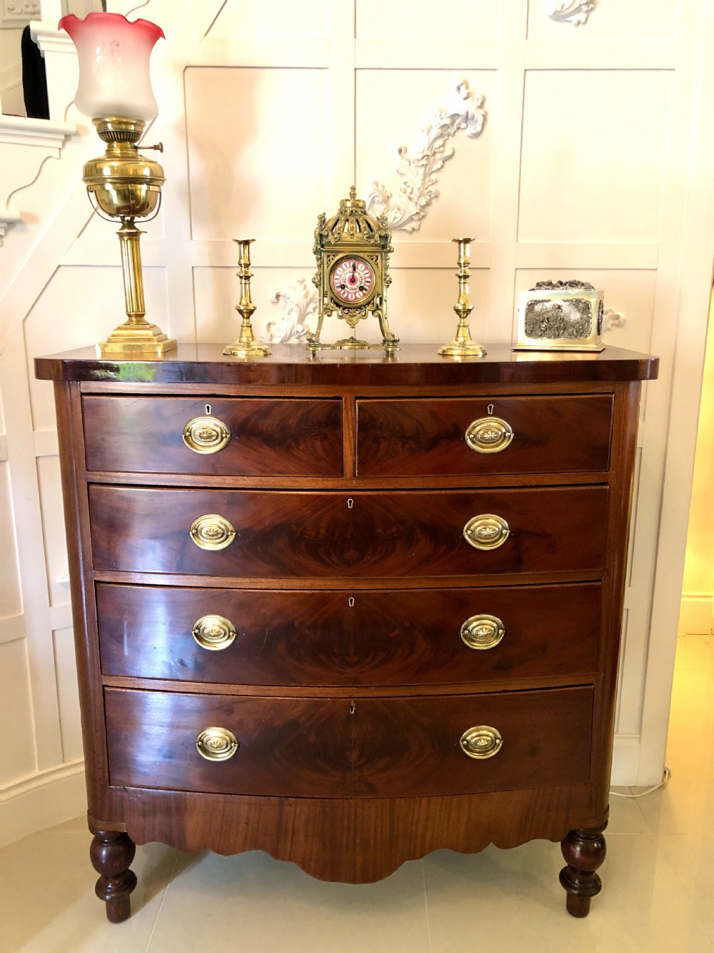 Antique Victorian Mahogany Scottish Bow Front Chest of Drawers View III
