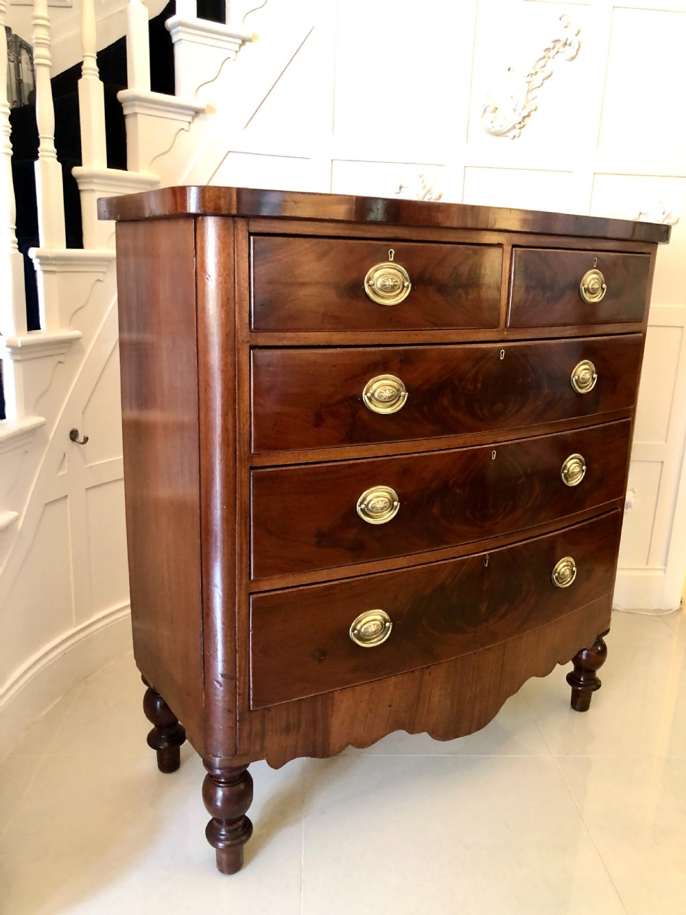 Antique Victorian Mahogany Scottish Bow Front Chest of Drawers View IV