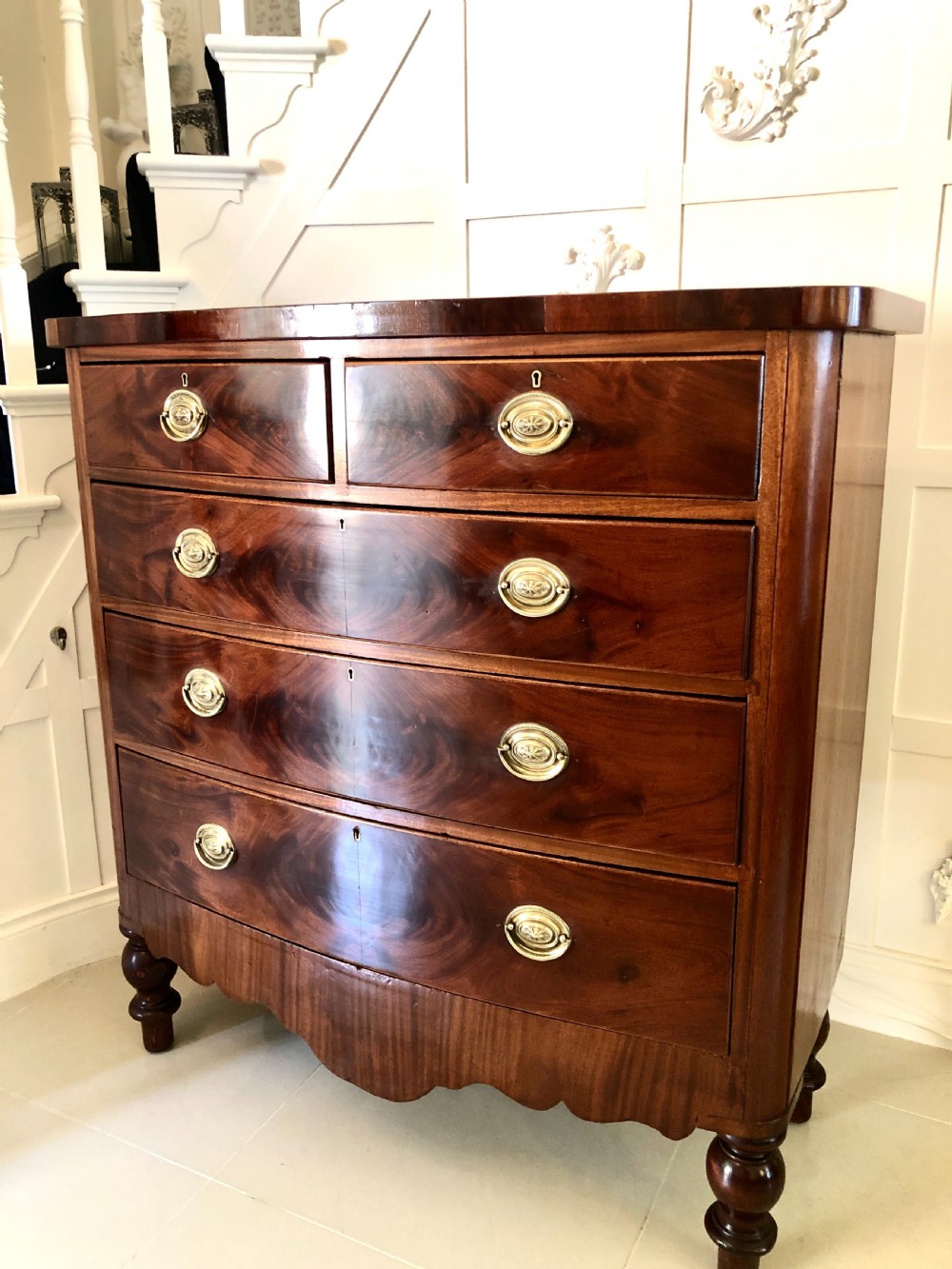 Antique Victorian Mahogany Scottish Bow Front Chest of Drawers View V