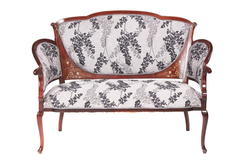 Antique Edwardian Mahogany Inlaid Settee 