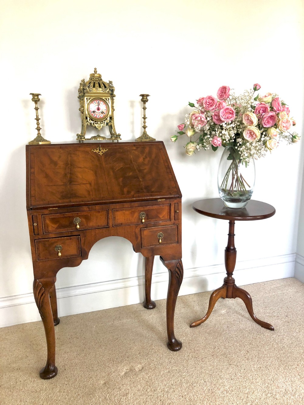 Antique Victorian Figured Walnut Bureau View III
