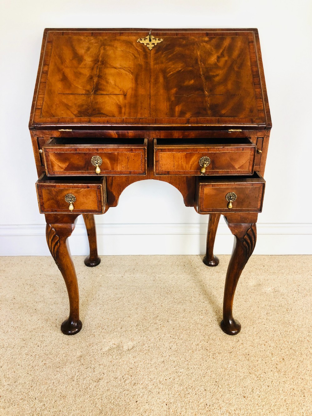 Antique Victorian Figured Walnut Bureau View VII