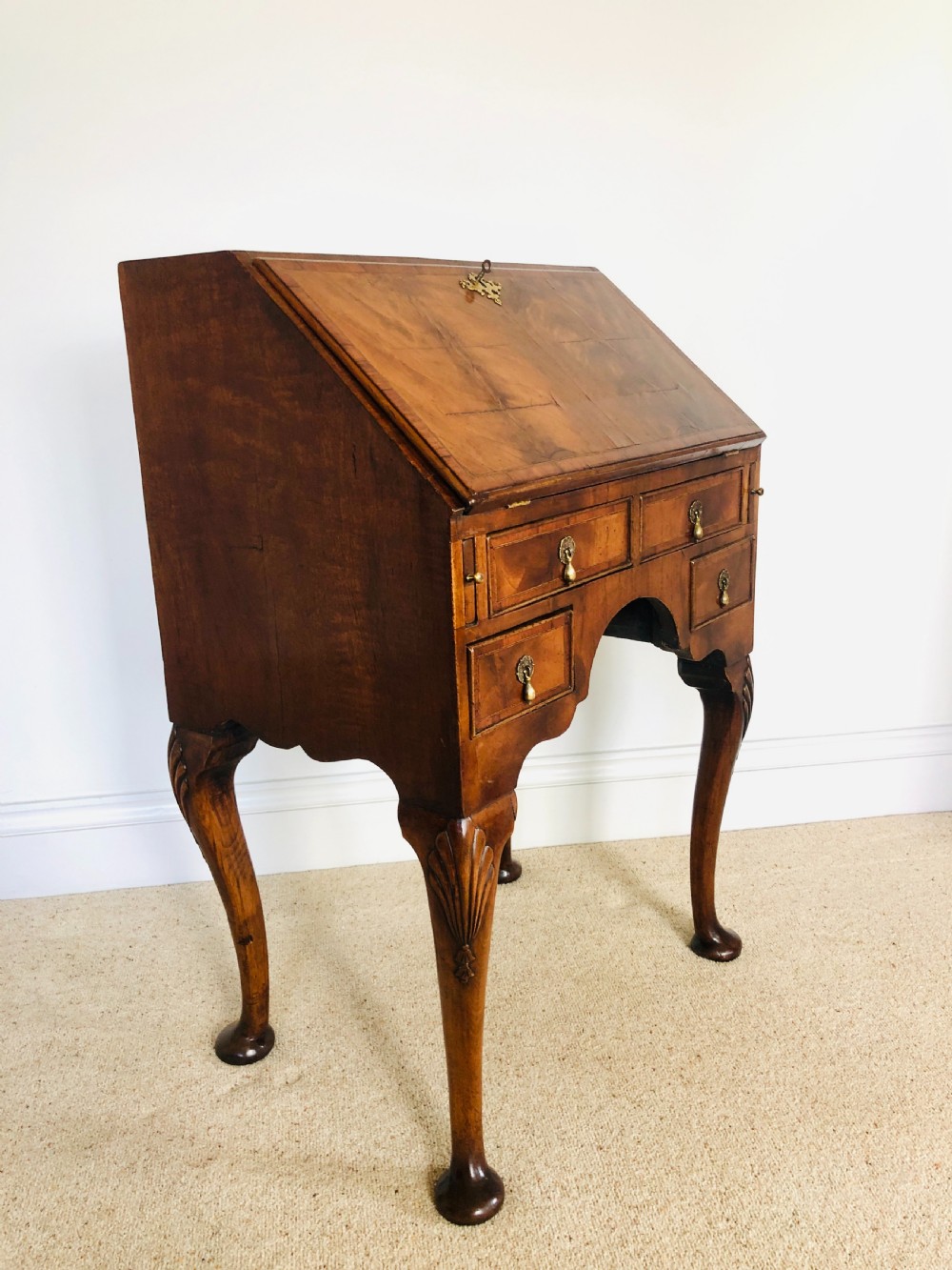 Antique Victorian Figured Walnut Bureau View X