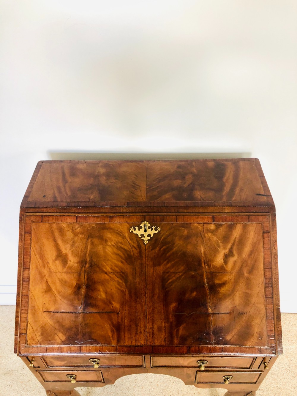 Antique Victorian Figured Walnut Bureau View XI