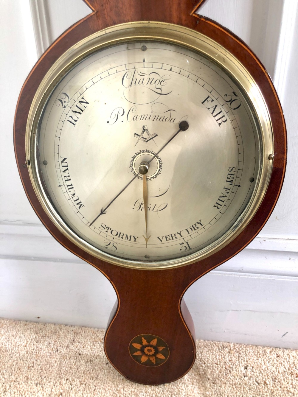 Antique 18th Century George III Inlaid Mahogany Banjo Barometer View V