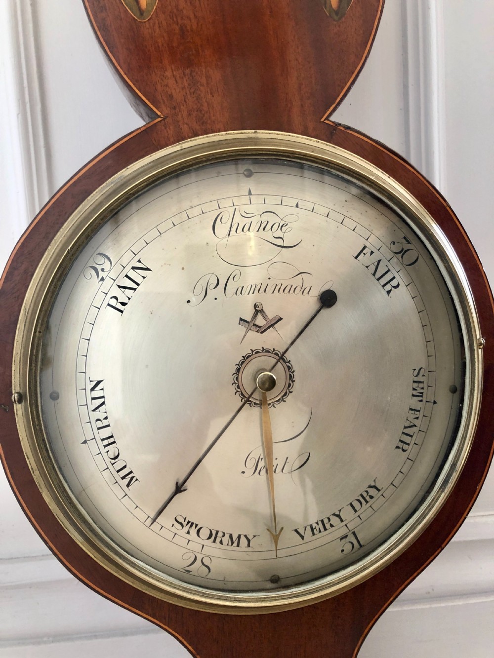 Antique 18th Century George III Inlaid Mahogany Banjo Barometer View VI