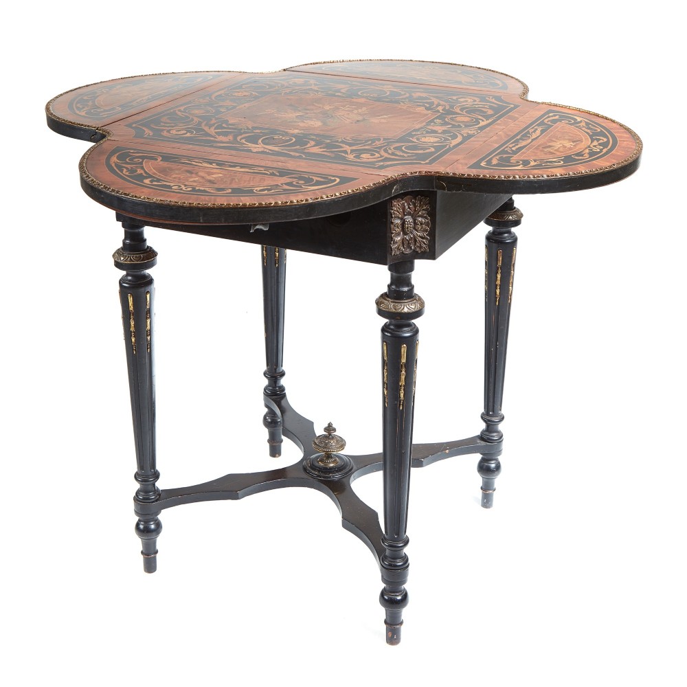  Fine Antique 19th Century French Marquetry Drop Leaf Table