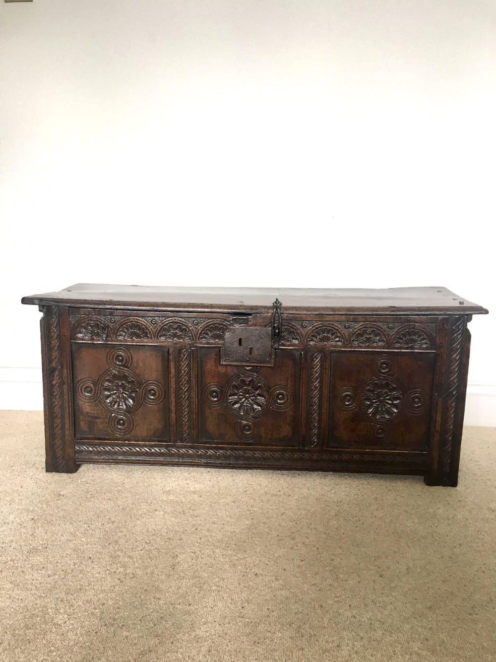 18th Century Antique Carved Oak Coffer
