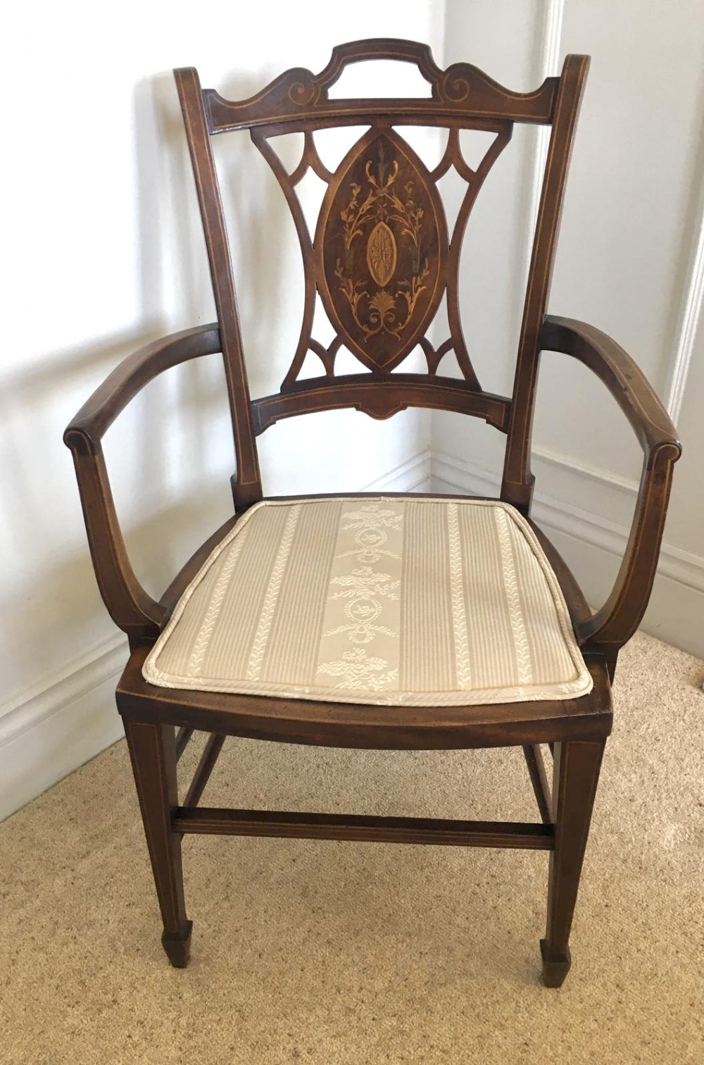  Antique Edwardian Inlaid Mahogany Armchair
