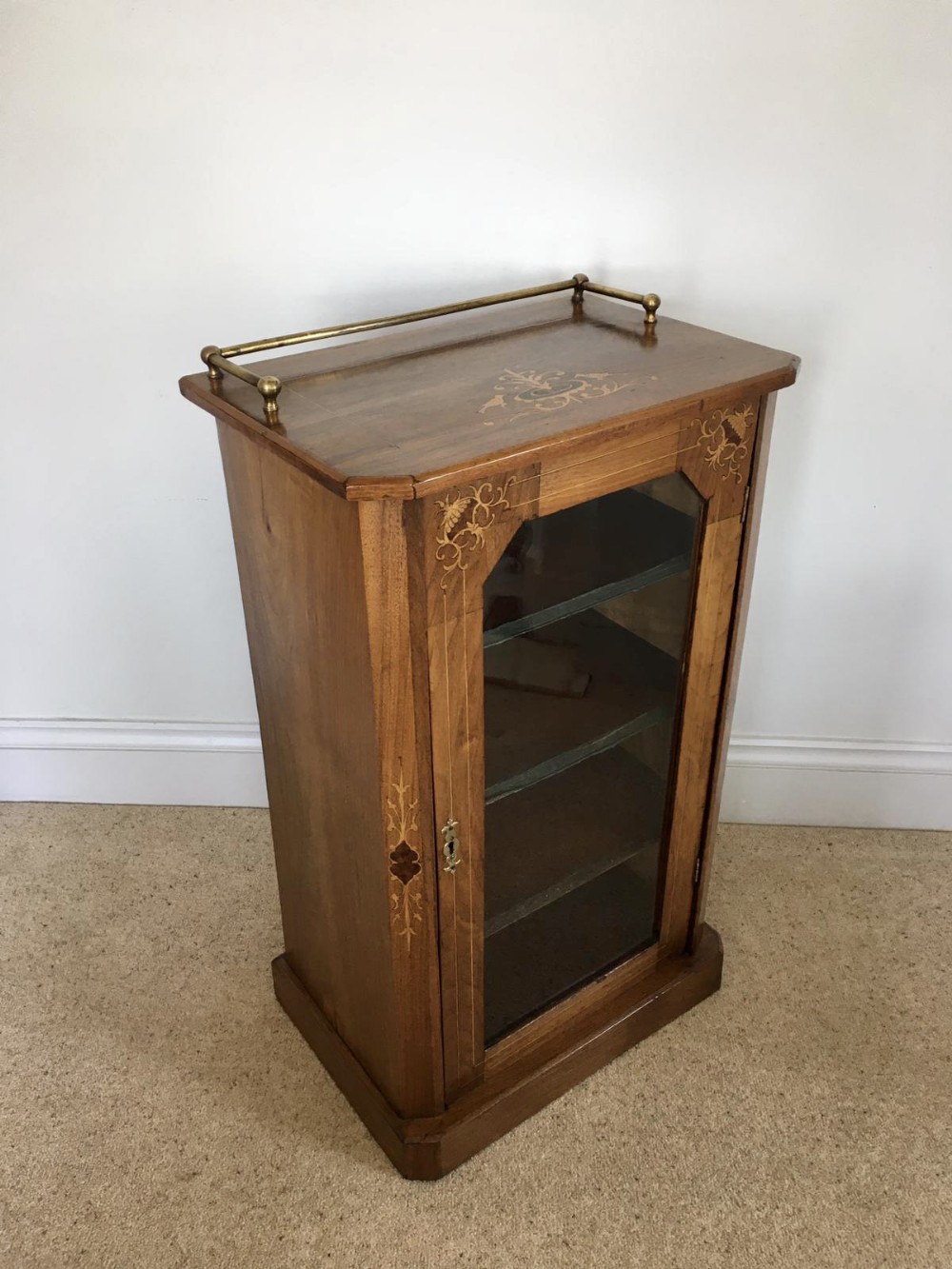  Antique Victorian Inlaid Walnut Music Cabinet  