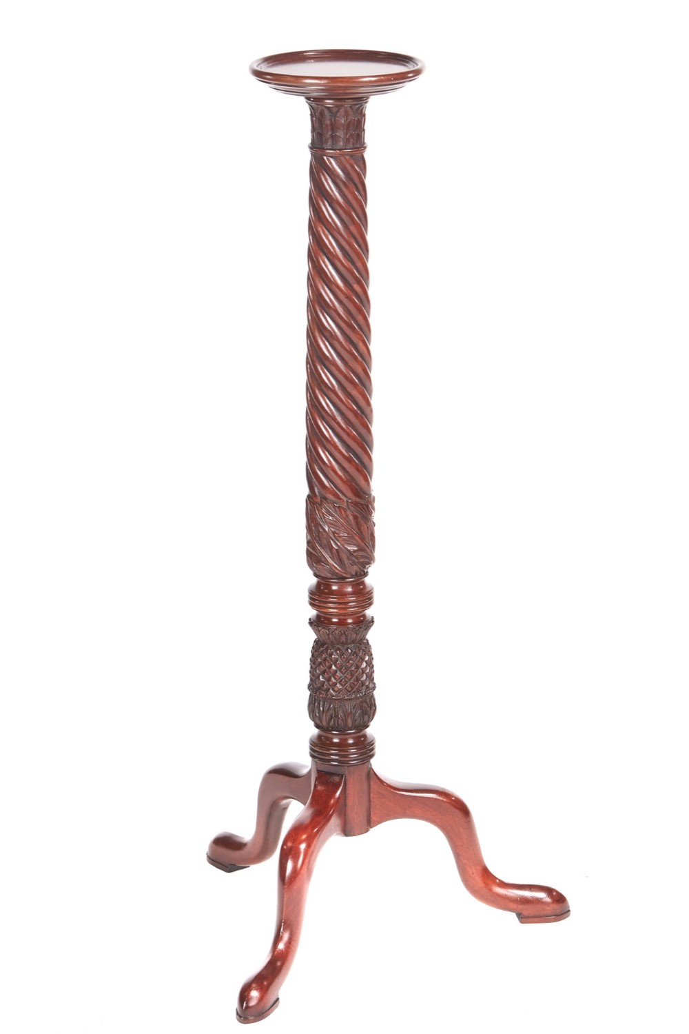 Quality Antique Carved Mahogany Torchere / Plant Stand 