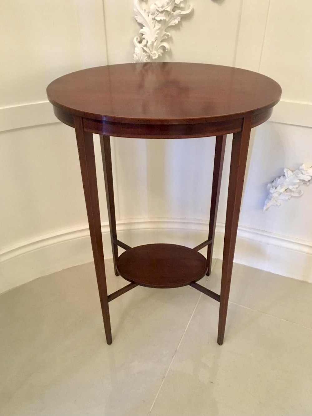  Quality Antique Edwardian Inlaid Mahogany Oval Lamp Table
