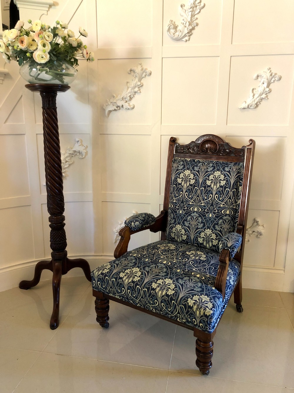  Large Antique Carved Walnut Library Chair
 View II