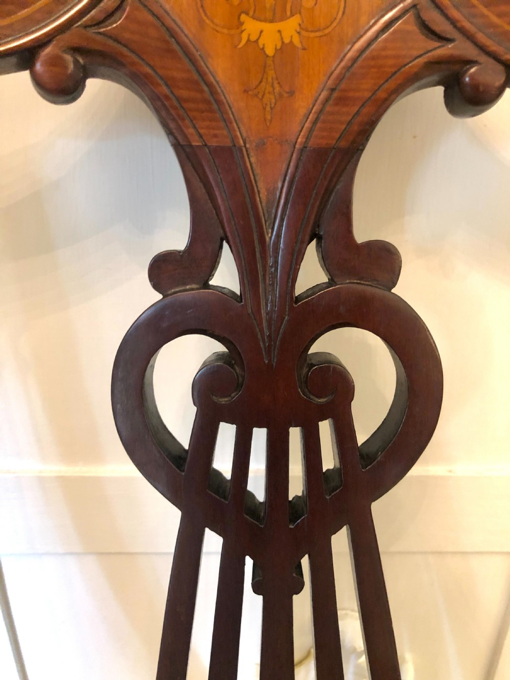 Unusual Set of Six Antique Mahogany Inlaid Dining Chairs
 View V