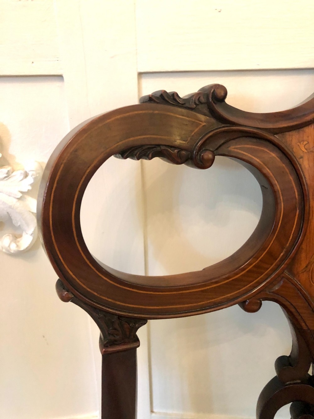 Unusual Set of Six Antique Mahogany Inlaid Dining Chairs
 View VI