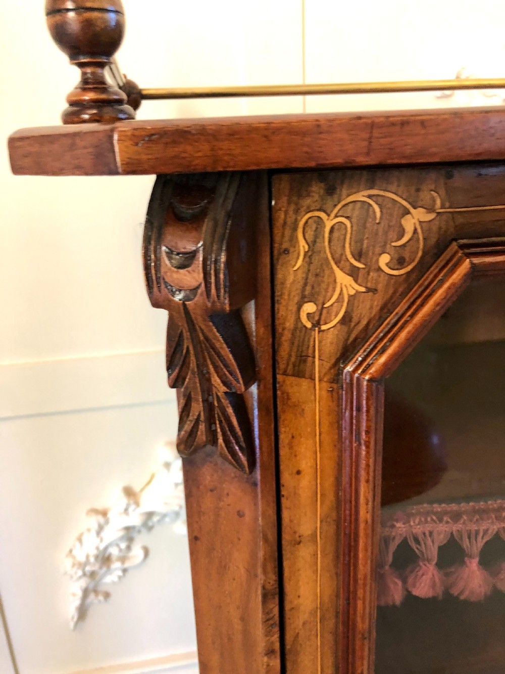 Antique Victorian Walnut Inlaid Music Cabinet View IV