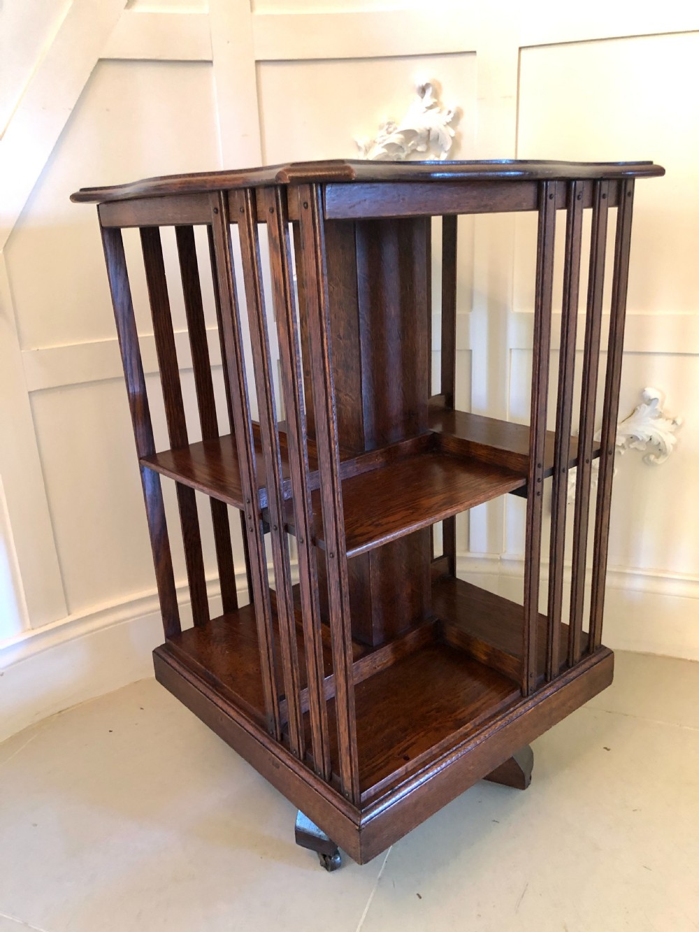  Antique Edwardian Oak Revolving Bookcase  


