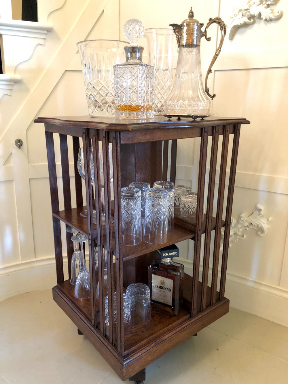  Antique Edwardian Oak Revolving Bookcase  

 View II