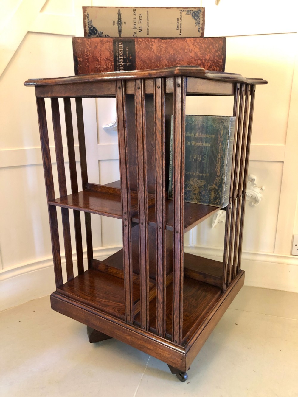  Antique Edwardian Oak Revolving Bookcase  

 View III