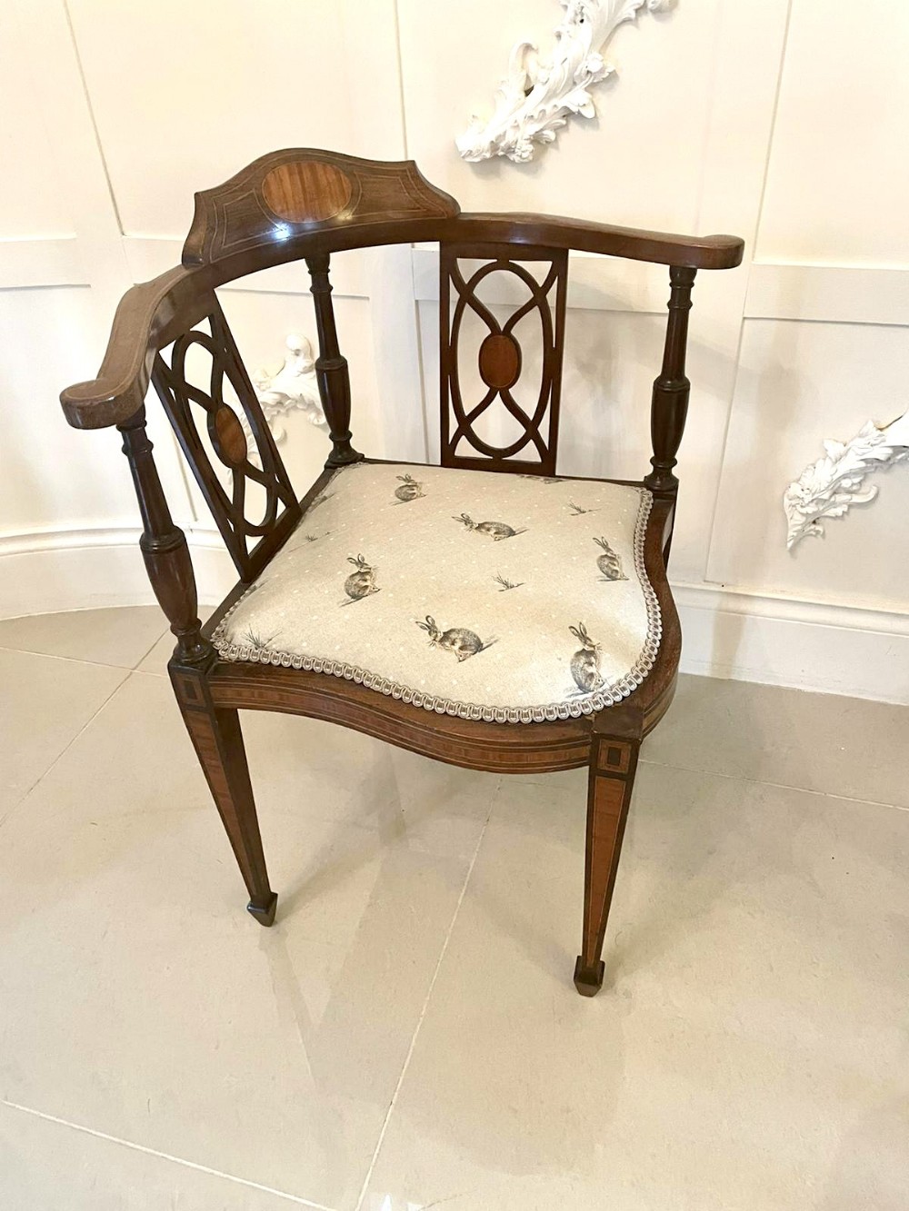 Antique Inlaid Mahogany Corner Chair
