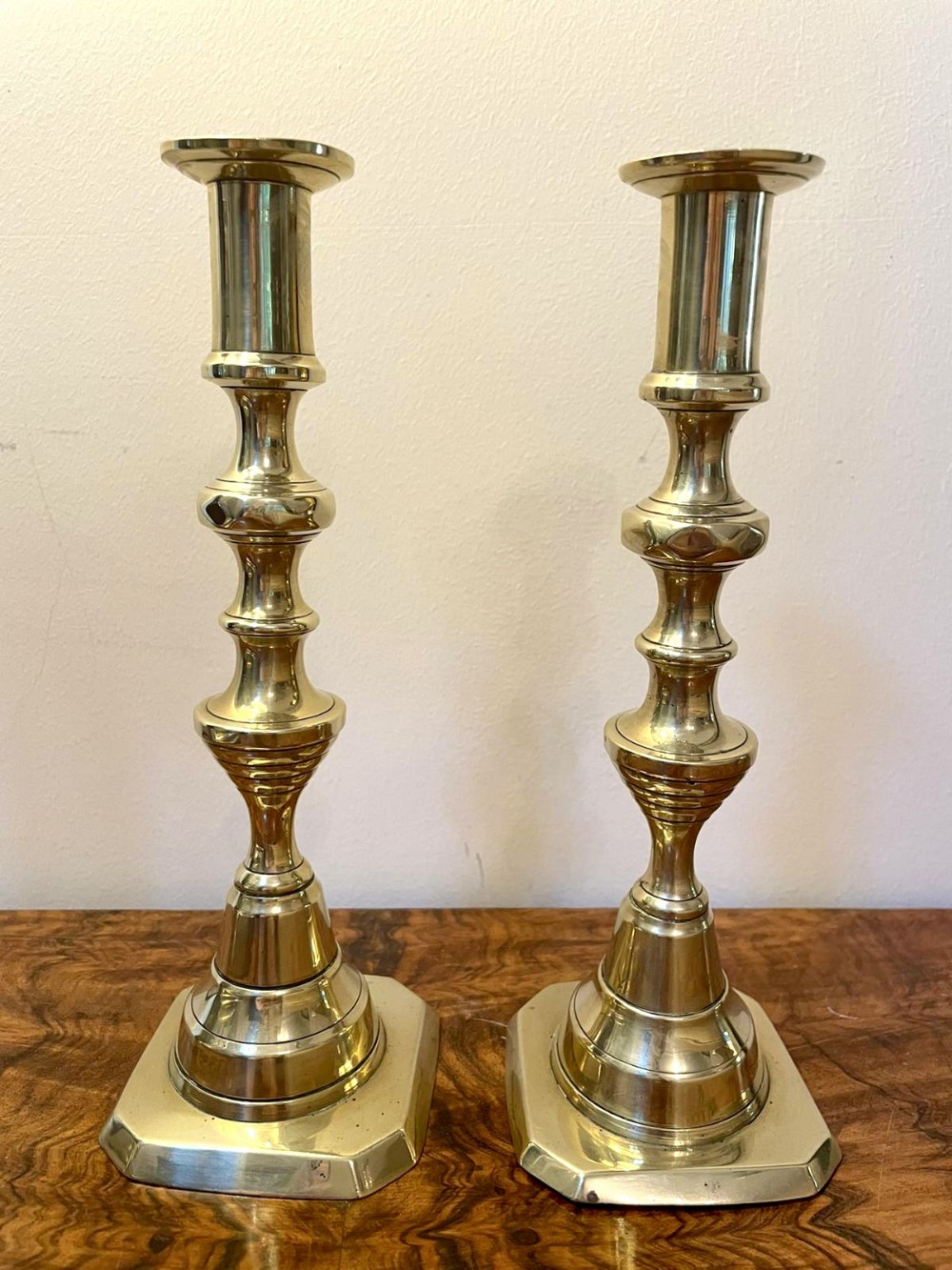 Pair of Antique Victorian Brass Candlesticks 