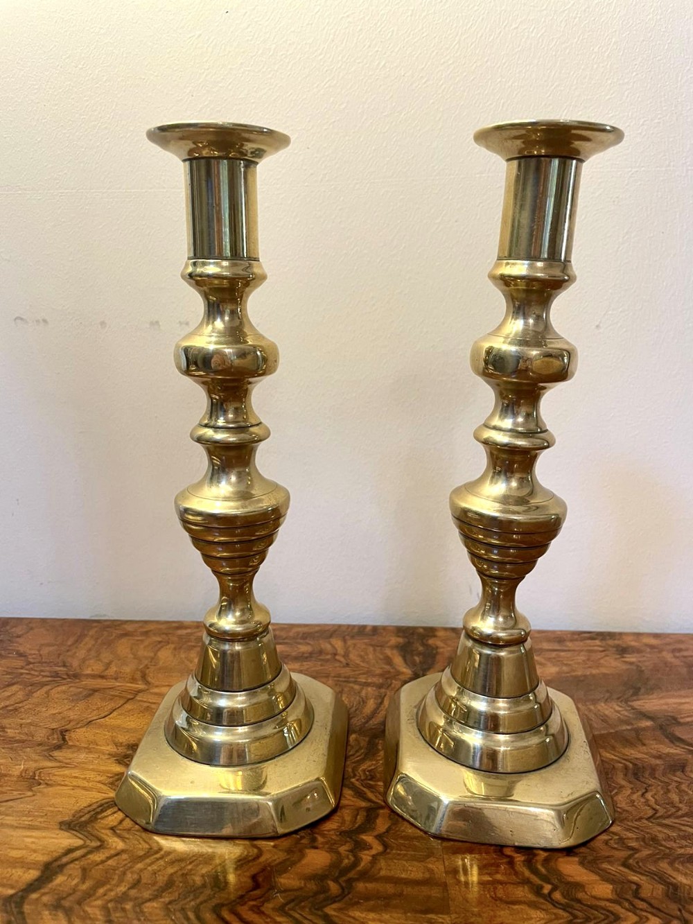  
Pair of Antique Victorian Brass Candlesticks 