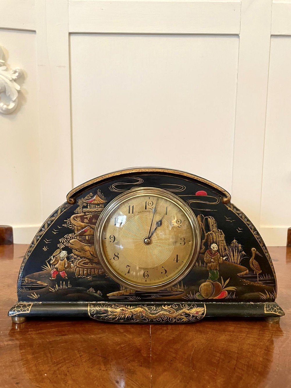  Antique Art Deco Lacquered Chinoiserie Desk Clock