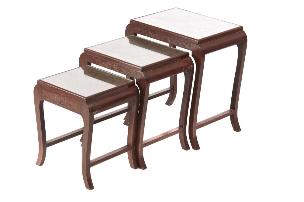  Antique Carved Hardwood Nest of Three Tables

