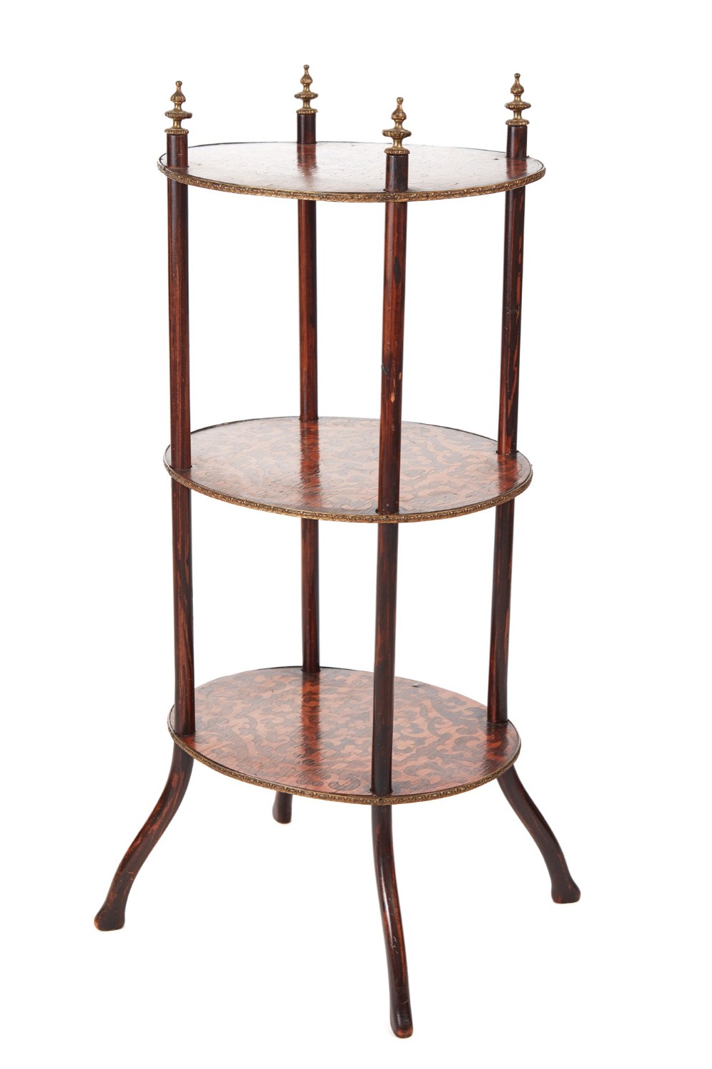  19th Century Victorian antique three tier oval inlaid stand