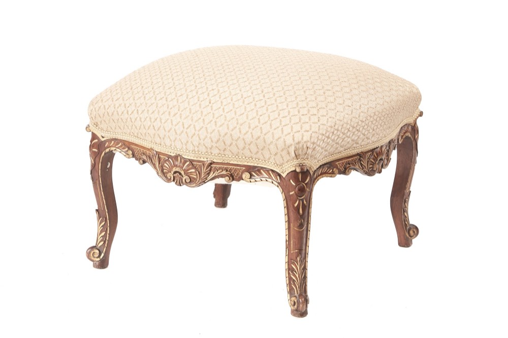  Victorian Carved Walnut and Gilt Stool

