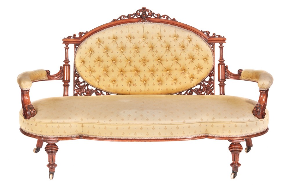 Outstanding 19th Century Victorian antique carved walnut settee