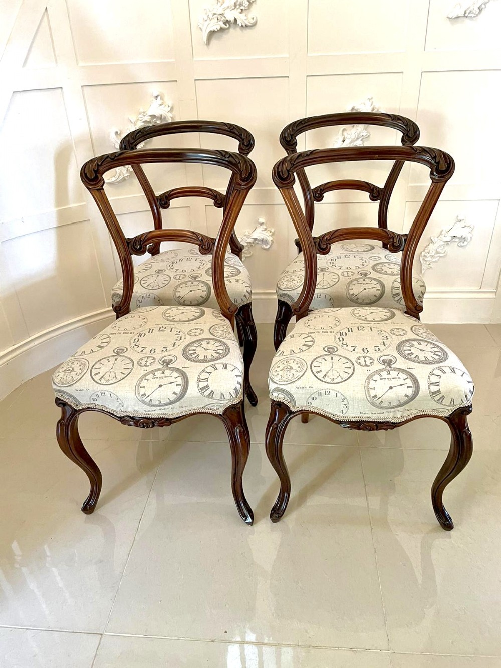 Exceptional Quality Set of Four Victorian Carved Rosewood Dining Chairs
