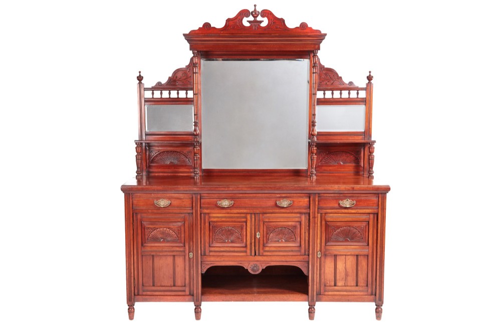 Antique Victorian carved walnut mirror back sideboard 
