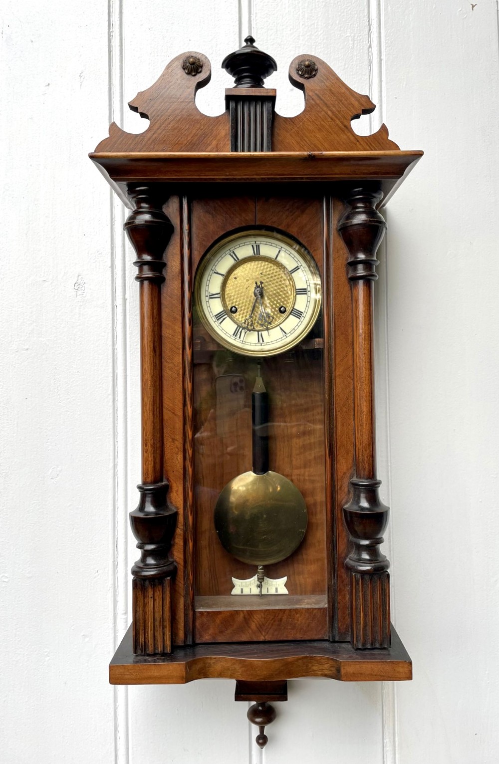 Antique Victorian Walnut Vienna Wall Clock 