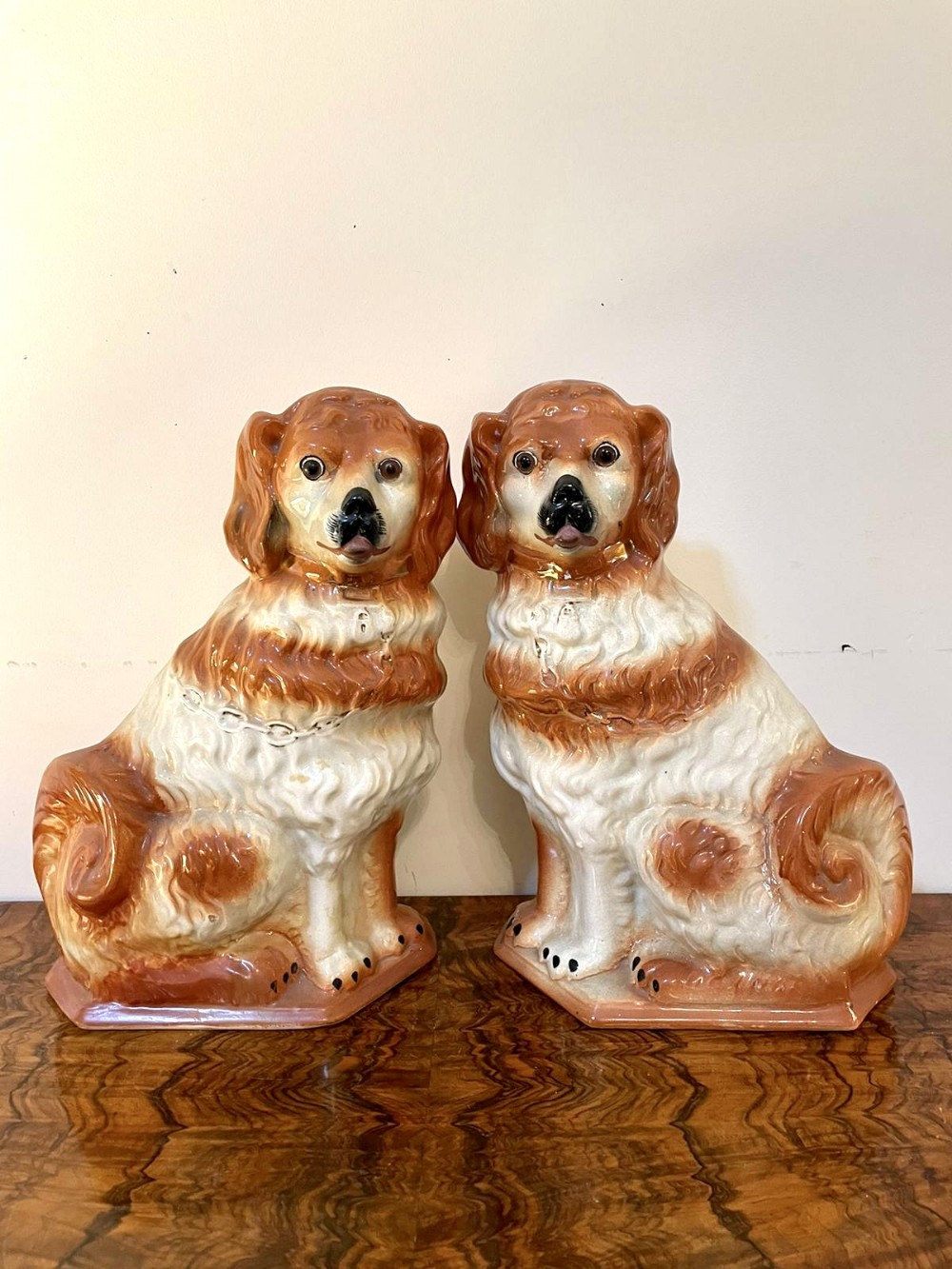 Large pair of antique Victorian Staffordshire dogs