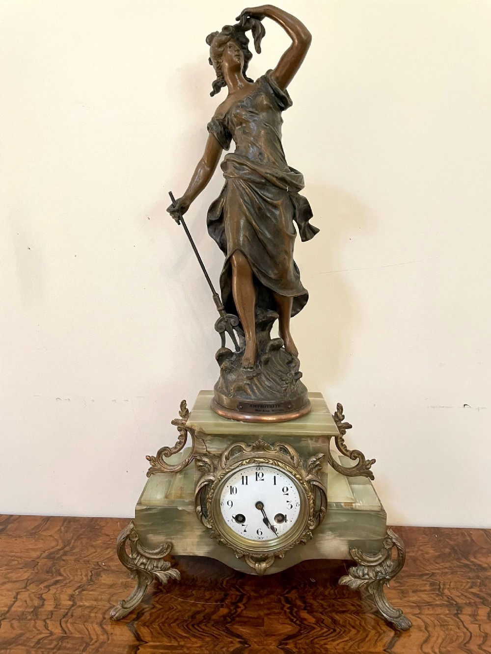Antique 19th century French spelter and onyx clock 